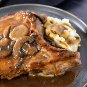 Pork Chops with Brown Gravy & Mushrooms